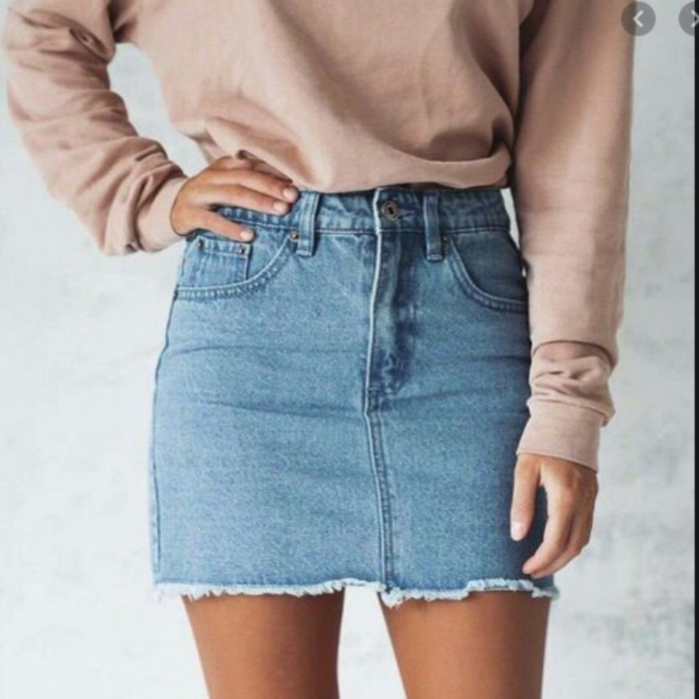 7 FAM Fray Hem Denim Mini Skirt